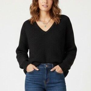 Vintage Forenza Size P Small Black Soft Chunky Knit Long Sleeve V-Neck Sweater